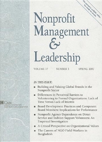 Nonprofit Management & Leadership, No. 3, Spring 2007