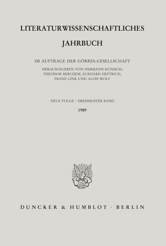 Literaturwissenschaftliches Jahrbuch. 30. Band (1989).