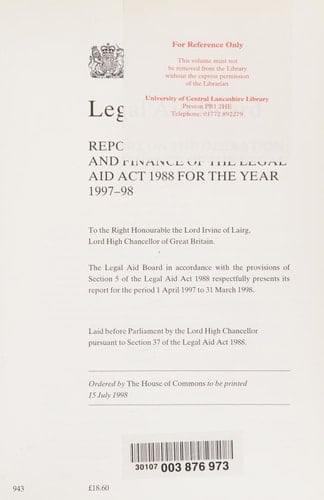 Report on the Operation and Finance of the Legal Aid Act 1988 for the Year 1997-98