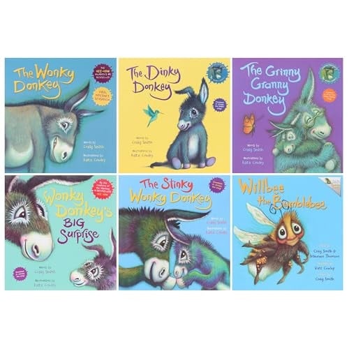 The Wonky Donkey Series 6 Books Collection Set By Craig Smith (the Wonky Donkey, The Stinky Wonky Donkey, Wonky Donkey's Big Surprise, Willbee The Bumblebee, Grinny Granny Donkey, The Dinky Donkey)