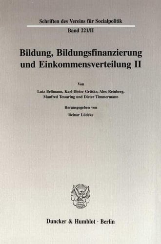 Bildung, Bildungsfinanzierung Und Einkommensverteilung (Schriften Des Vereins Fur Socialpolitik, 221) (German Edition)