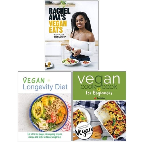 Rachel Ama Vegan Eats [Hardcover], Vegan Longevity Diet, Vegan Cookbook For Beginners 3 Books Collection Set