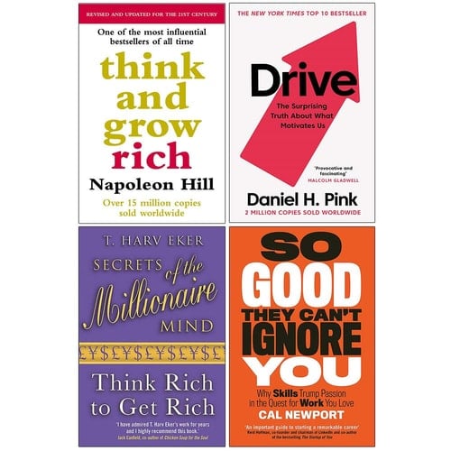 Think And Grow Rich, Drive Daniel H. Pink, Secrets of the Millionaire Mind, So Good They Can't Ignore You 4 Books Collection Set