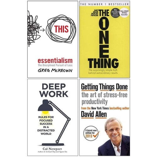Essentialism, The One Thing, Deep Work, Getting Things Done 4 Books Collection Set