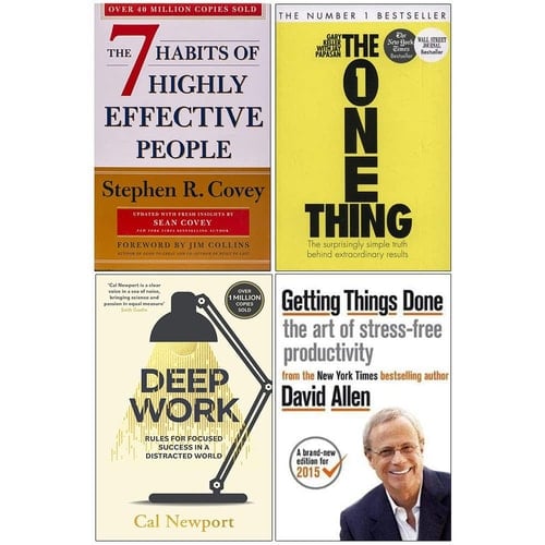 The 7 Habits of Highly Effective People, The One Thing, Deep Work, Getting Things Done 4 Books Collection Set