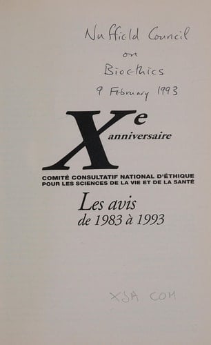 Dixième anniversaire du Comité consultatif national d'éthique pour les sciences de la vie et de la santé