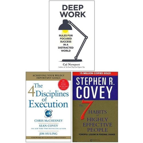 Deep Work, 4 Disciplines of Execution, The 7 Habits of Highly Effective People 3 Books Collection Set