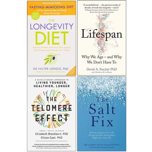 The Longevity Diet, Lifespan [Hardcover], The Telomere Effect, The Salt Fix 4 Books Collection Set