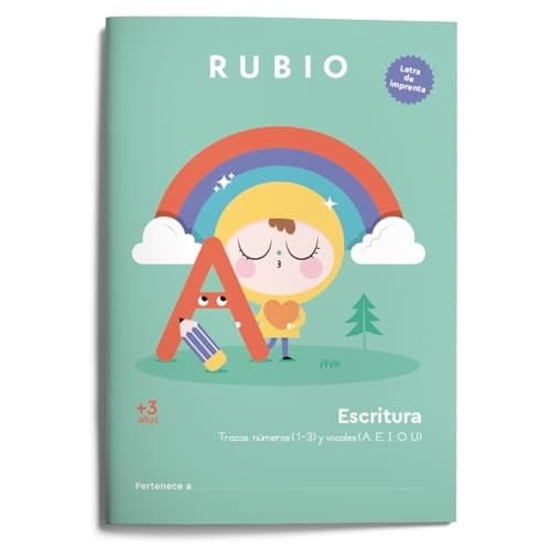 Escritura con letra de imprenta (+3 años): Trazos, números (1-3) y vocales (A, E, I, O, U)