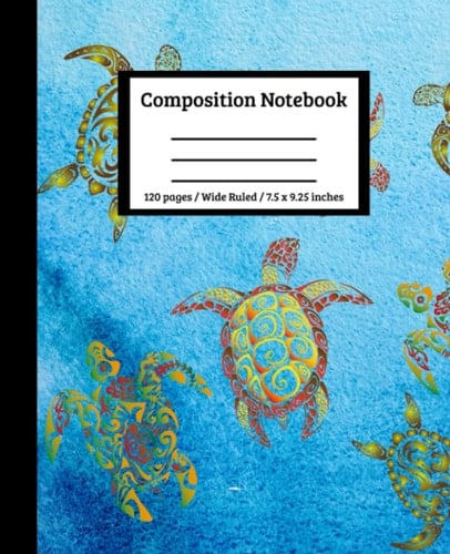 Composition Notebook: Colorful Abstract Sea Turtles On Light Blue Blackground | 120 7.5x9.25 Wide Ruled Pages