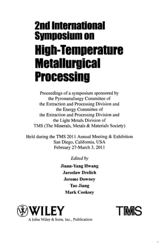 2nd International Symposium on High-Temperature Metallurgical Processing