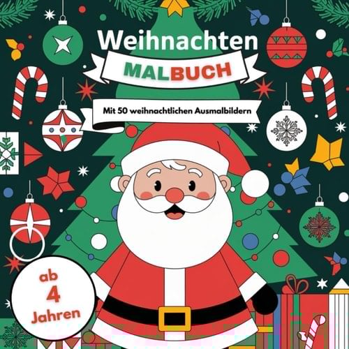 Weihnachten Ausmalbuch für Kinder ab 4 Jahren mit 50 weihnachtlichen Ausmalbildern (German Edition)