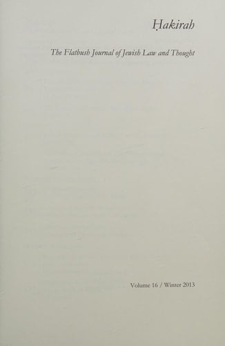 Hakirah: The Flatbush Journal of Jewish Law and Thought
