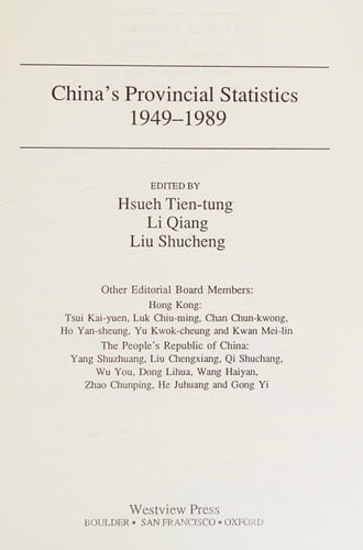 China's Provincial Statistics, 1949-1989