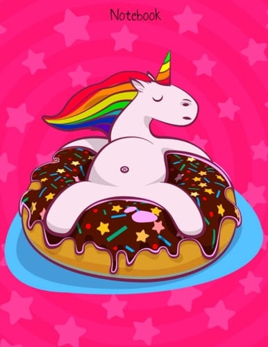 Notebook. Unicorn and doughnuts cover - Large 8.5 x 11 - College Ruled 110 Pages