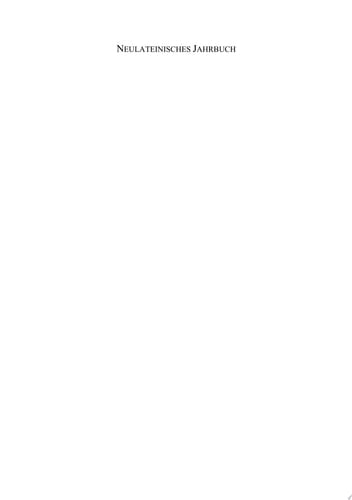 Neulateinisches Jahrbuch Band. 21 / 2019 Journal of Neo-Latin Language and Literature.