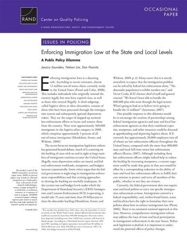 Enforcing Immigration Law at the State and Local Levels: A Public Policy Dilemma (Rand Occasional Papers Book 273)