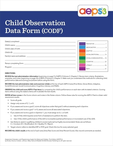 AEPS®-3 Child Observation Data Form