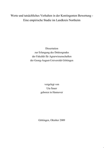 Werte und tatsachliches Verhalten in der Kontingenten Bewertung Eine empirische Studie im Landkreis Northeim