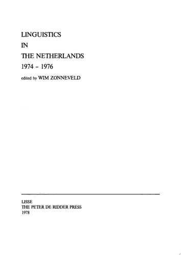 Linguistics in the Netherlands 1974–1976 Papers