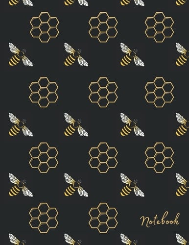 Notebook: Black Bee and Honeycomb Print