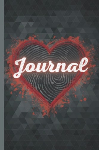 Journal, stylish heart journal, black and red heart journal, heart journal notebook, heart fingerprint journal