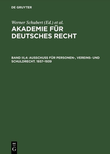 Ausschuß für Personen-, Vereins- und Schuldrecht. 1937–1939 Unterausschuß für allgemeines Vertragsrecht 1938–1942. Arbeitsgemeinschaft für Deutsch-Italienische Rechtbeziehungen 1938–1941