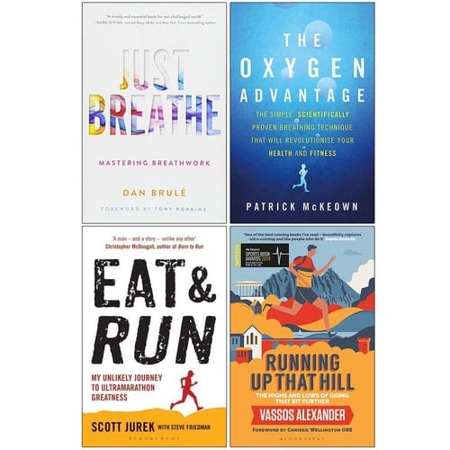 Just Breathe Mastering Breathwork, The Oxygen Advantage, Eat and Run, Running Up That Hill 4 Books Collection Set