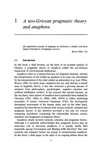 The Syntax and Pragmatics of Anaphora A Study with Special Reference to Chinese