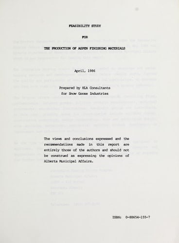 Feasibility Study for the Production of Aspen Finishing Materials