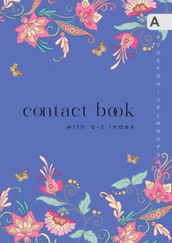 Contact Book with A-Z Index: B6 Small Address Telephone Notebook | Alphabetical Sections | Vintage Fantasy Floral Butterfly Design Blue
