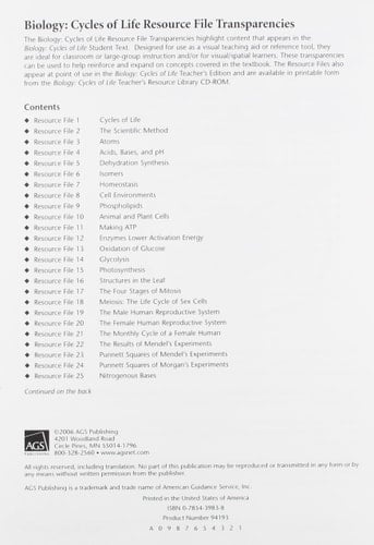 Biology: Cycles of Life Resource File Transparencies