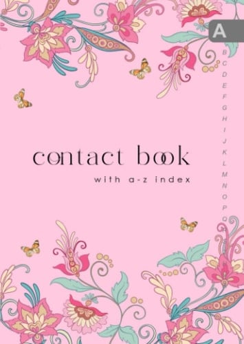 Contact Book with A-Z Index: B6 Small Address Telephone Notebook | Alphabetical Sections | Vintage Fantasy Floral Butterfly Design Pink