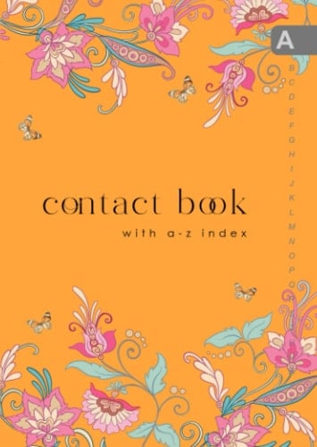 Contact Book with A-Z Index: B6 Small Address Telephone Notebook | Alphabetical Sections | Vintage Fantasy Floral Butterfly Design Orange