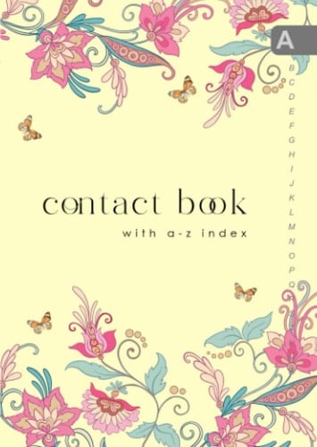 Contact Book with A-Z Index: B6 Small Address Telephone Notebook | Alphabetical Sections | Vintage Fantasy Floral Butterfly Design Yellow