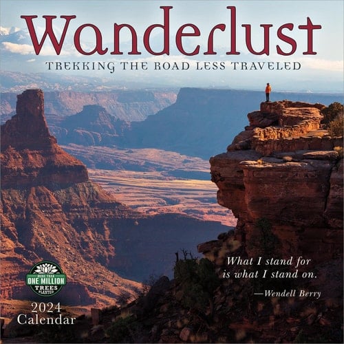 Wanderlust 2024 Wall Calendar: Trekking the Road Less Traveled | 12" x 24" Open | Amber Lotus Publishing