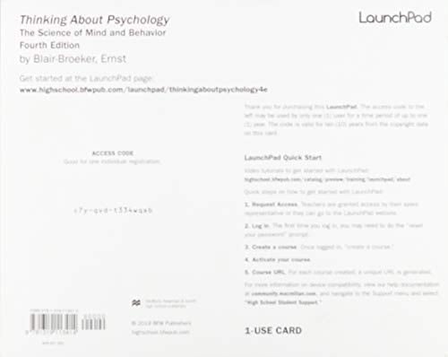 LaunchPad for Thinking About Psychology (One-Use Access)