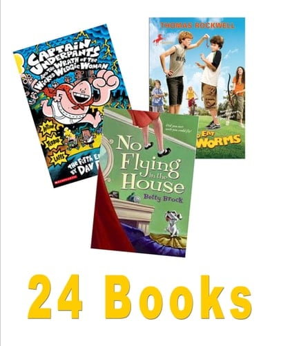 Classroom Library: Goosebumps, Night of the Living Dummy; Nasty, Stinky Sneakers; How to Eat Fried Worms; Captain Underpants; Runt; Box Car Children; the Family Under the Bridge (24 Books / 18 Titles)