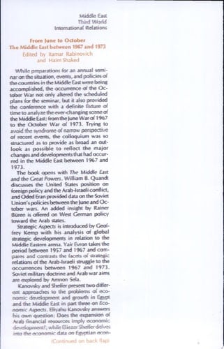 From June to October The Middle East Between 1967 And 1973