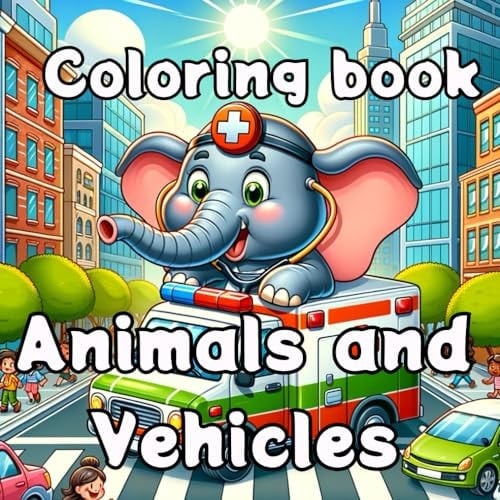 Coloring book: animals and vehicles
