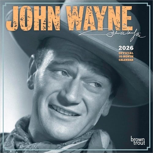 John Wayne OFFICIAL | 2026 7 x 14 Inch (Hanging) Monthly Mini Wall Calendar | BrownTrout | USA American Actor Celebrity Duke