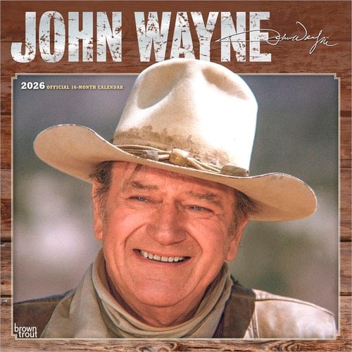 John Wayne OFFICIAL | 2026 12 x 24 Inch (Hanging) Monthly Square Wall Calendar | Foil Stamped Cover | Plastic-Free | BrownTrout | USA American Actor Celebrity Duke