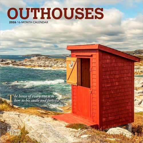 Outhouses | 2026 7 x 14 Inch (Hanging) Monthly Mini Wall Calendar | BrownTrout | Toilette Latrine Bog Humor