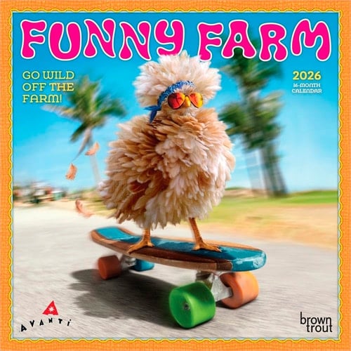 Avanti Funny Farm OFFICIAL | 2026 7 x 14 Inch (Hanging) Monthly Mini Wall Calendar | BrownTrout | Animal Humor Livestock
