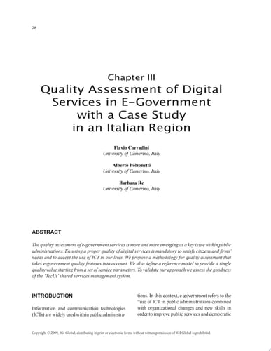 Quality Assessment of Digital Services in E-Government with a Case Study in an Italian Region