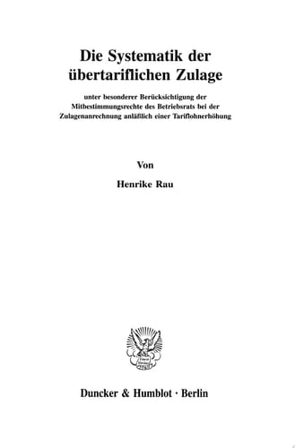 Die Systematik der übertariflichen Zulage