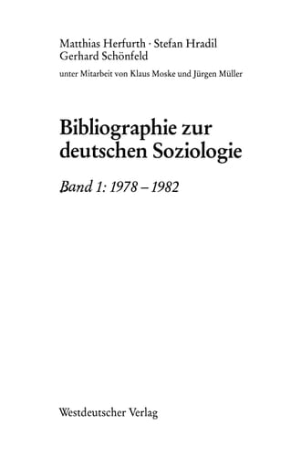 Bibliographie zur deutschen Soziologie Band 1: 1978–1982