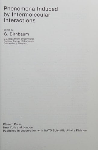 Phenomena Induced by Intermolecular Interactions (Nato ASI Subseries B:, 127)