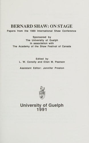 Bernard Shaw: On Stage- Papers from the 1989 Shaw International Conference