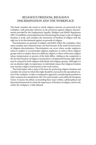 Religious Freedom, Religious Discrimination and the Workplace